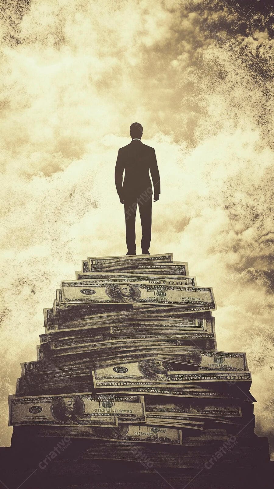 Foto Homem de Negócios no Topo de Pilha de Dinheiro Sucesso