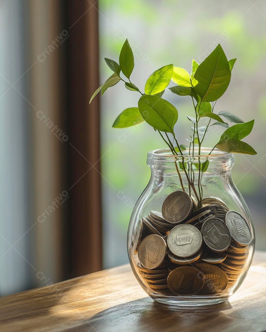 Foto Planta Crescendo Moedas Pote Vidro Economia Investimento
