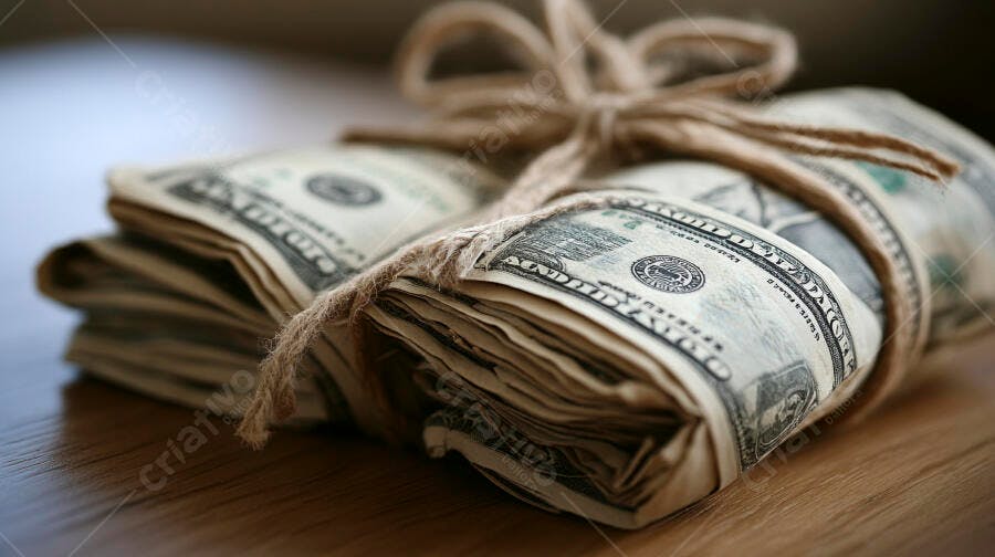 Foto Notas de Dólar Amarradas com Corda Dinheiro Investimento