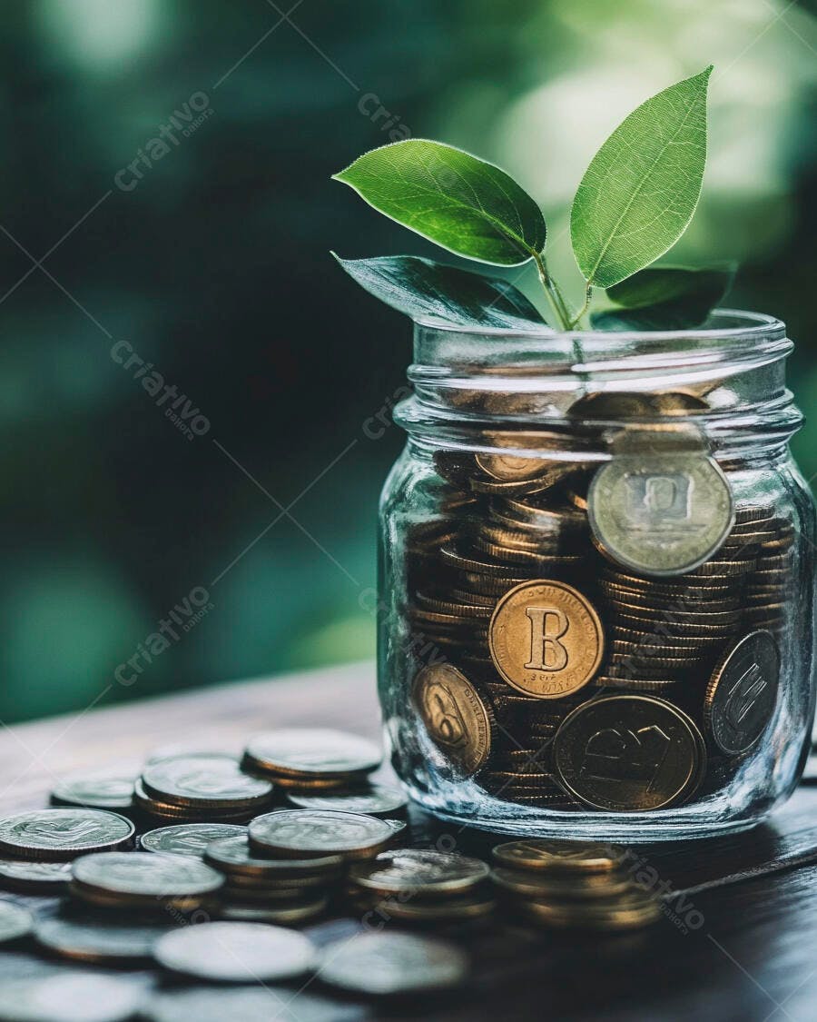 Foto Pote de Moedas com Planta Crescendo Investimento