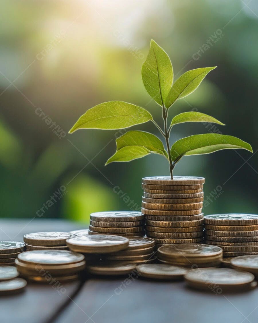Foto Planta Crescendo Moedas Empilhadas Investimento Finanças