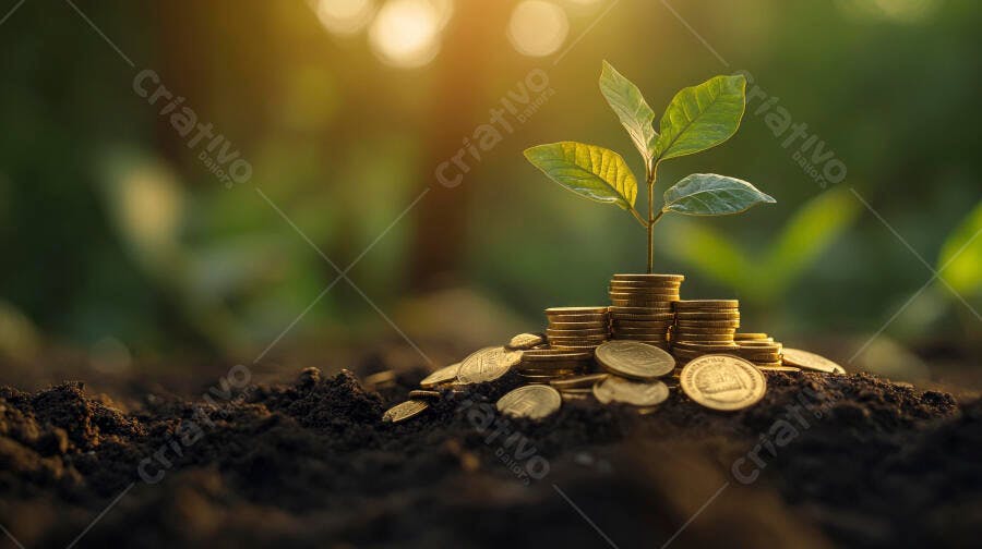 Foto Planta Crescendo Moedas Terra Conceito Investimento