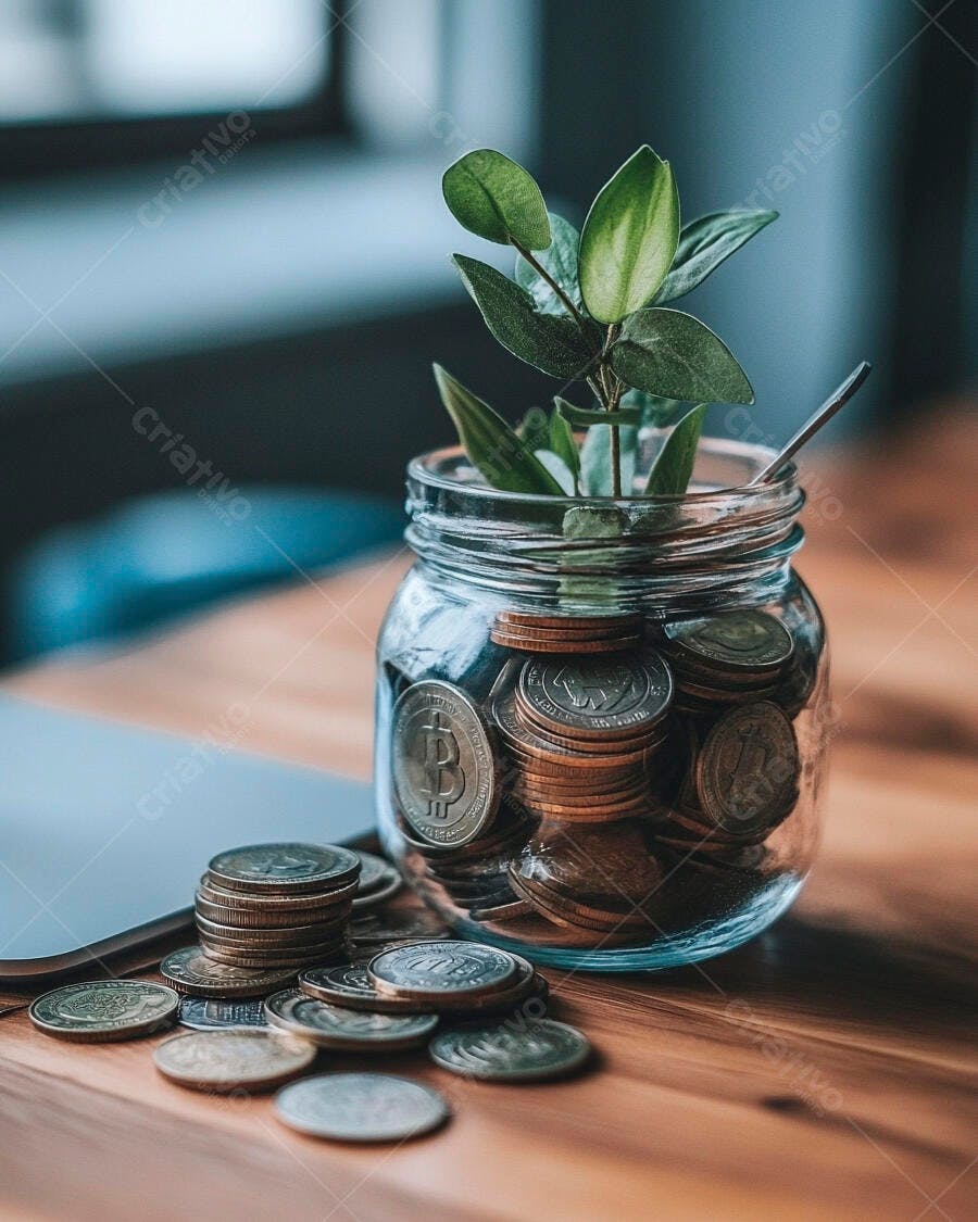 Foto Planta Crescendo Pote Moedas Economia Investimento