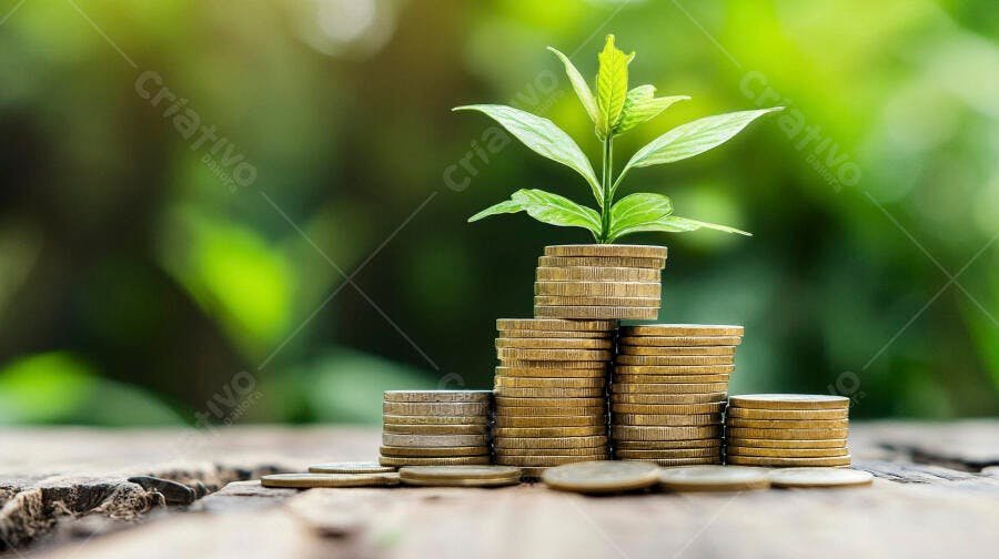 Foto Planta Crescendo Moedas Empilhadas Investimento Finanças