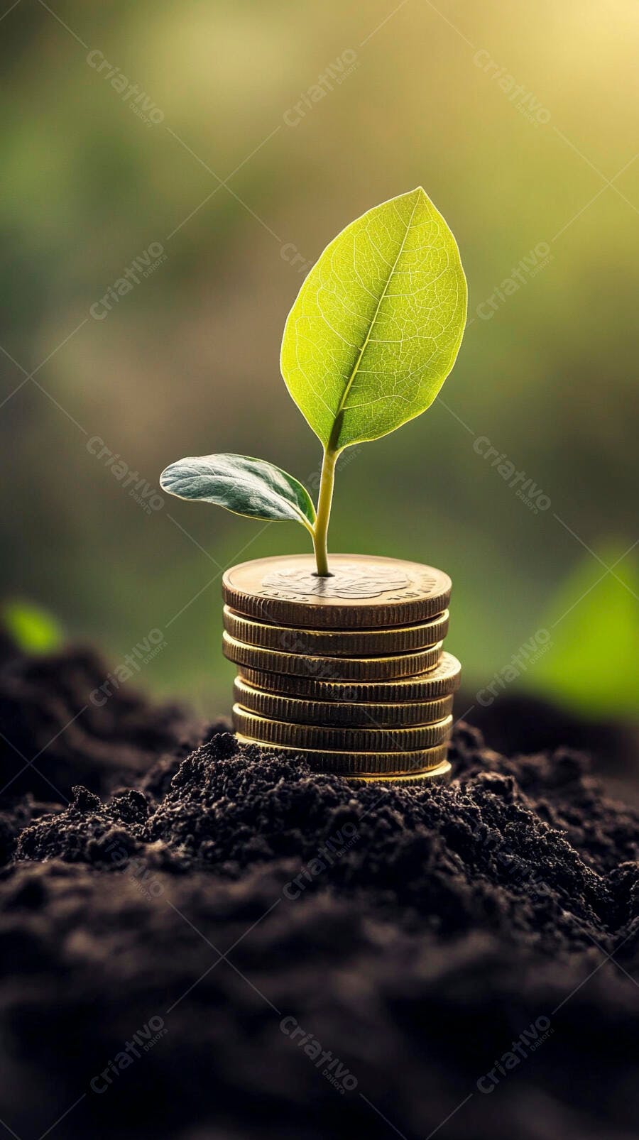 Foto Broto Crescendo Moedas Terra Fundo Verde