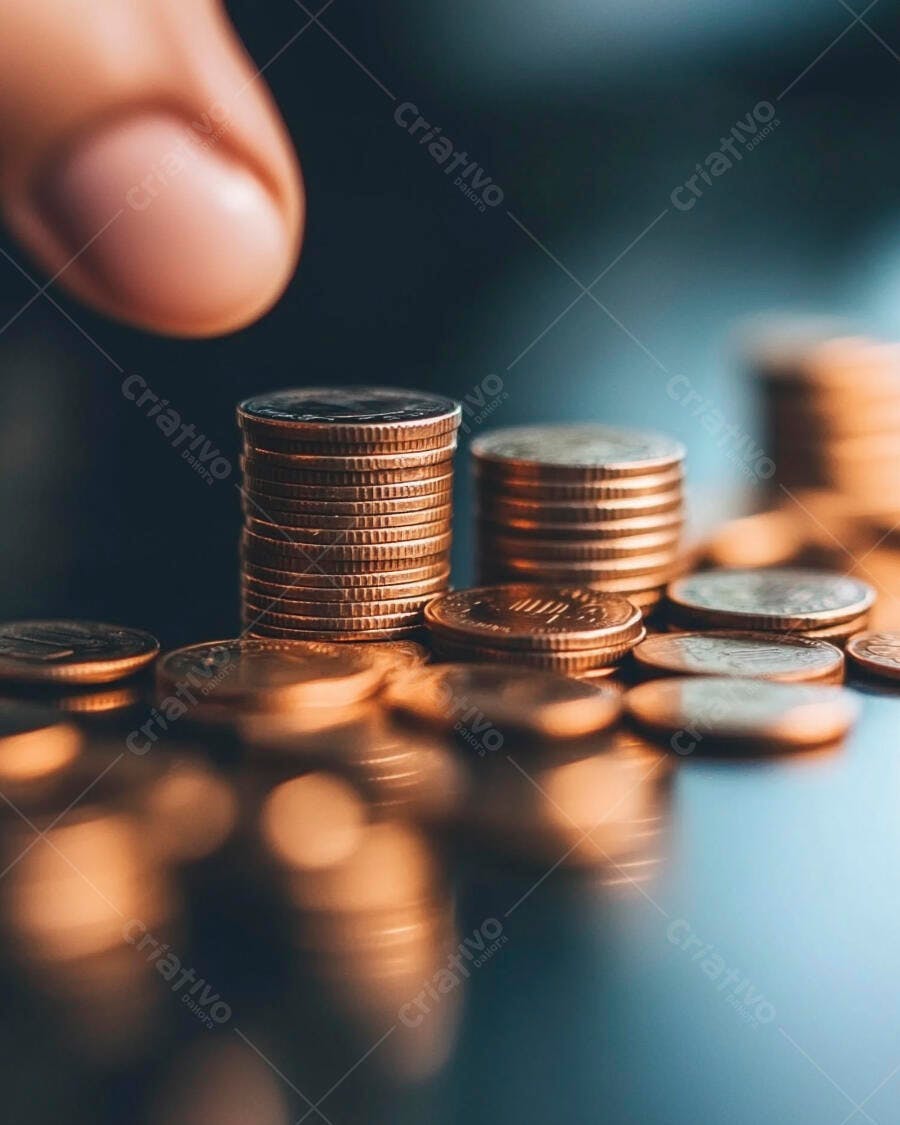 Foto Mão Empilhando Moedas Foco em Economia e Finanças