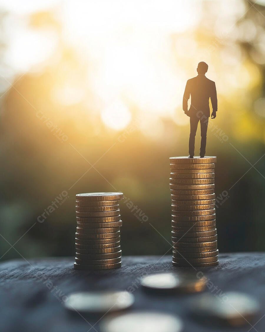 Foto Miniatura Homem Moedas Crescimento Financeiro Sucesso