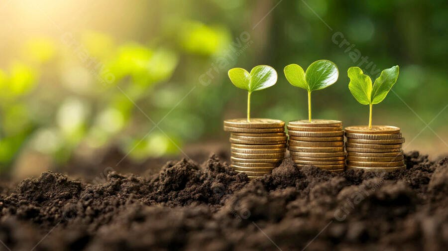 Foto Brotos Crescendo Moedas Terra Fértil Investimento