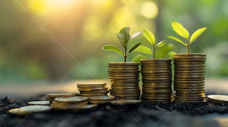 Foto Plantas Crescendo Moedas Empilhadas Conceito Investimento
