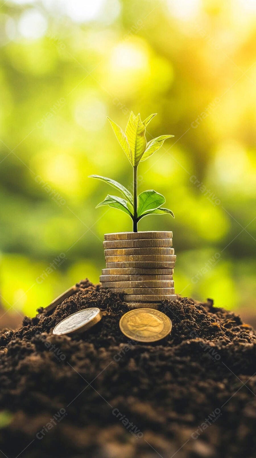 Foto Planta Crescendo Moedas Terra Fundo Verde