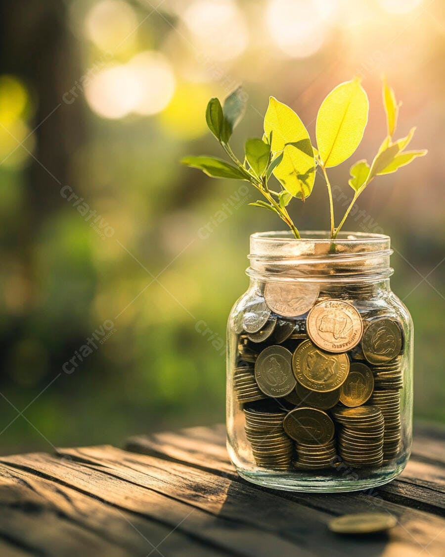 Foto Pote de Moedas com Planta Crescendo Investimento