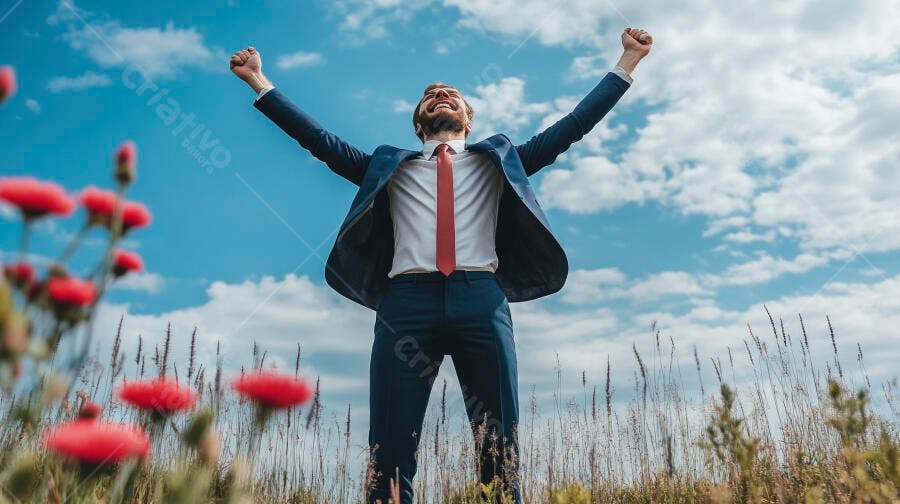 Foto Homem de Negócios Celebrando Sucesso Campo Aberto