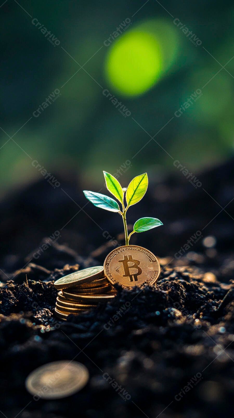 Foto Bitcoin Crescendo Planta Moedas Terra Escura