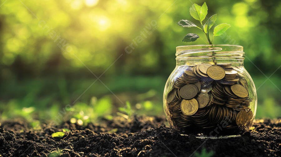 Foto Pote de Moedas Planta Crescendo Investimento Finanças