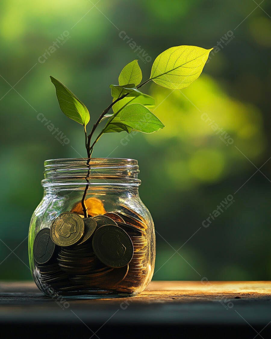 Foto Planta Crescendo Pote Moedas Economia Investimento