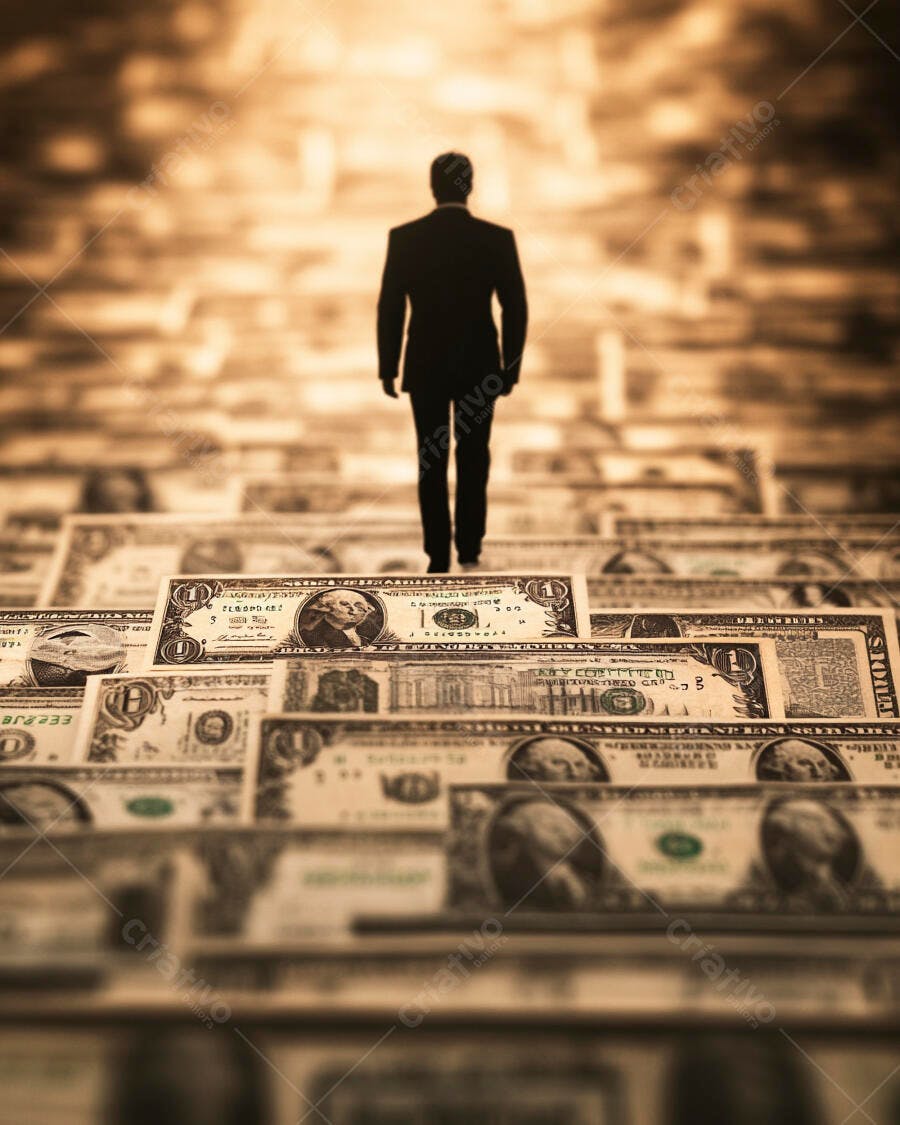 Foto Homem Subindo Escada de Dinheiro Sucesso Financeiro