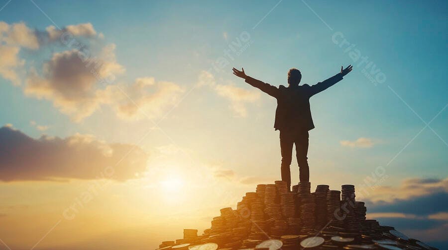 Foto Homem Silhueta Sucesso Dinheiro Céu Dourado