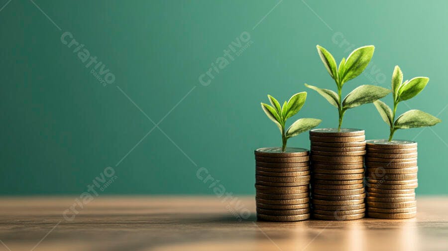 Foto Plantas Crescendo Moedas Empilhadas Fundo Verde Investimento
