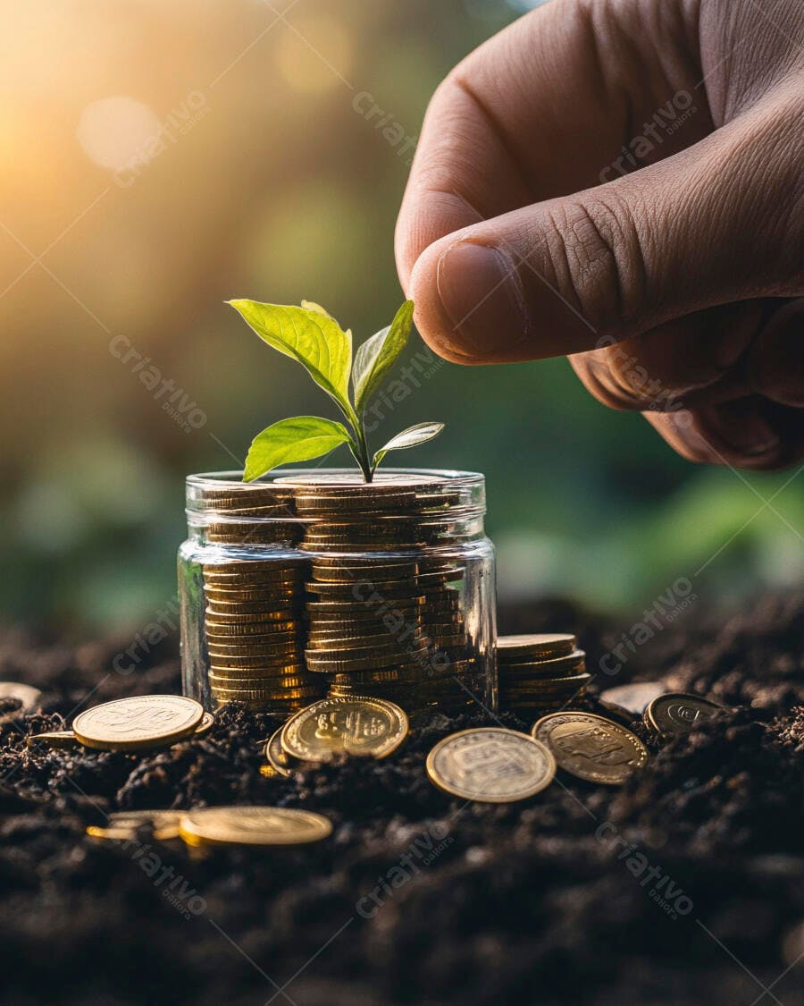 Foto Mão Plantando Muda em Moedas Crescimento Financeiro