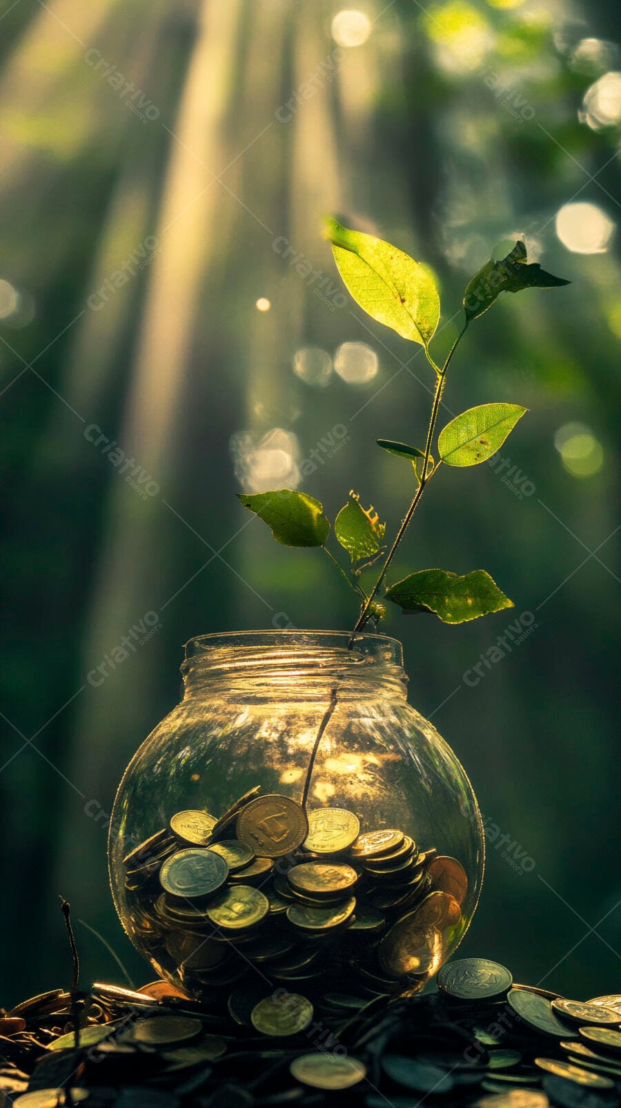 Foto Pote de Moedas Planta Crescendo Luz Solar