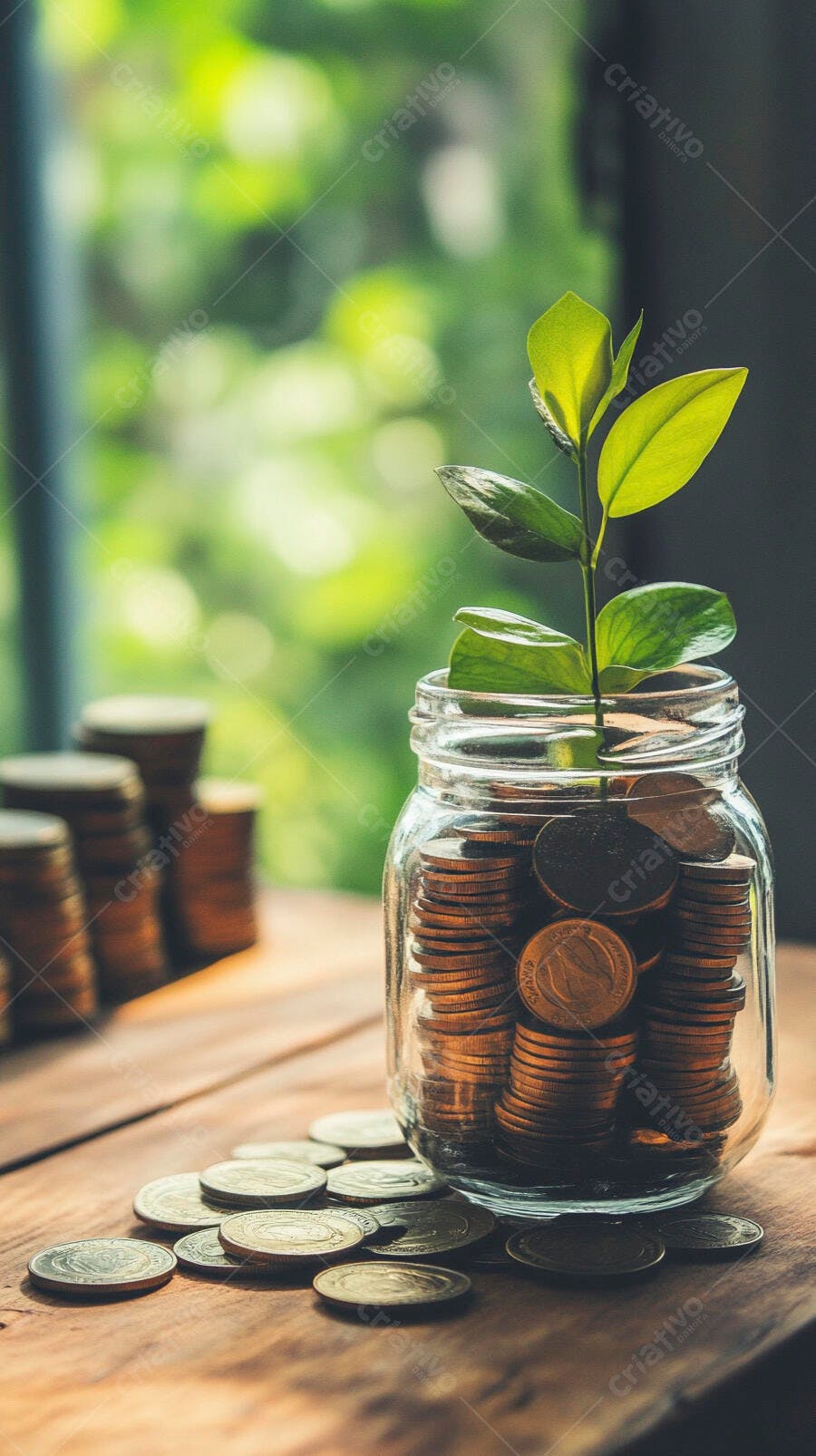 Foto Planta Crescendo Pote de Moedas Economia Investimento