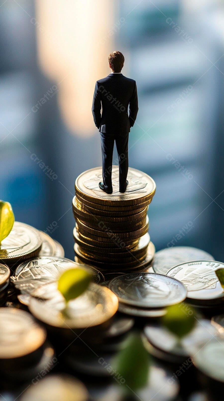 Foto Miniatura Homem Negócios Moedas Crescimento Financeiro