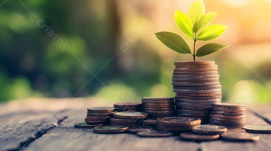 Foto Planta Crescendo Moedas Investimento Financeiro Sustentável