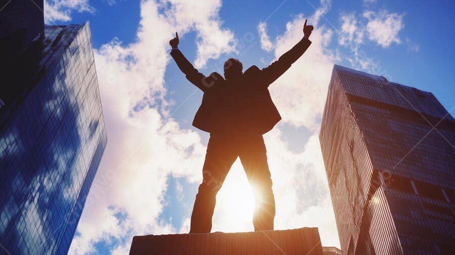 Foto Homem Celebrando Sucesso Negócios Corporativo Céu Azul