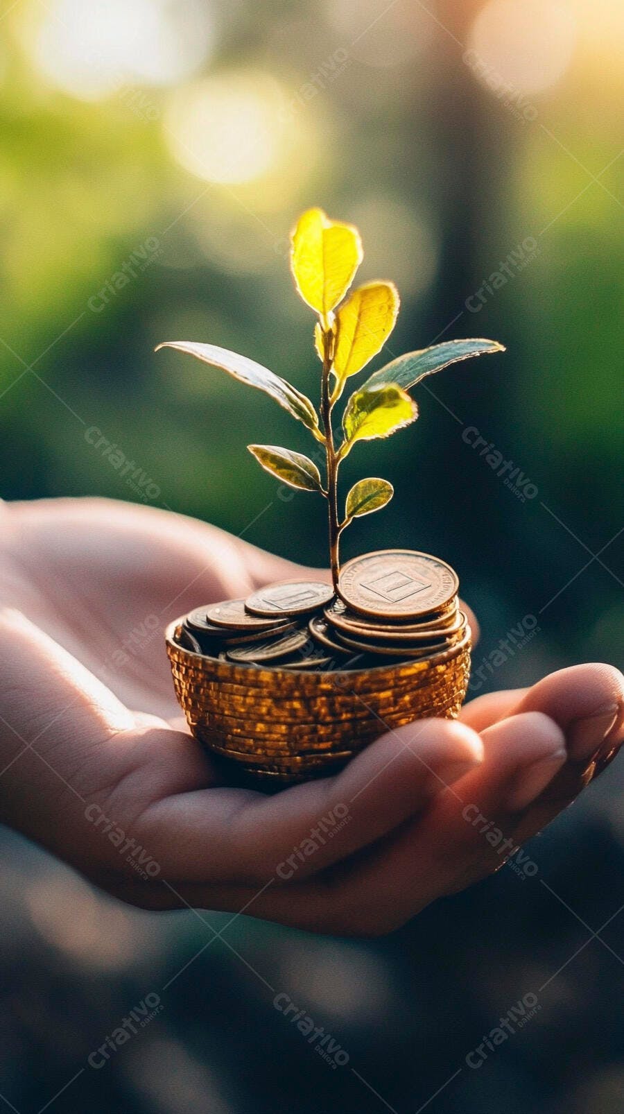 Foto Mãos Segurando Planta Crescendo Moedas Investimento