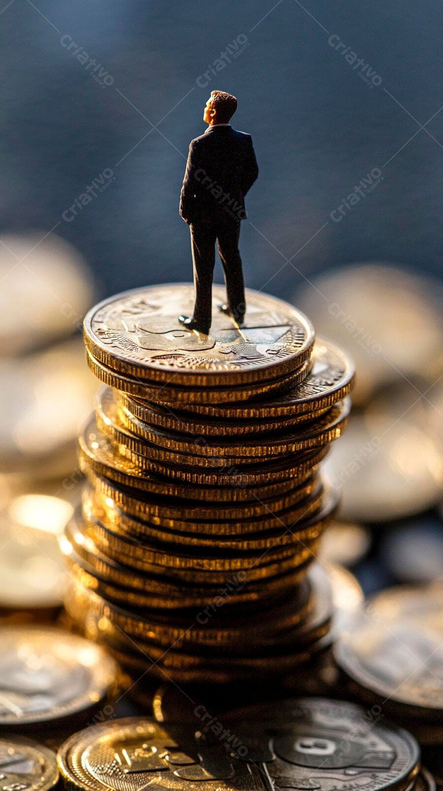 Foto Homem Miniatura Terno Empilhado Moedas Dinheiro
