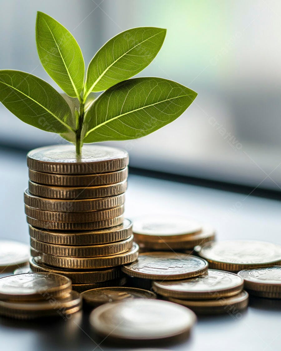 Foto Planta Crescendo Moedas Empilhadas Investimento Finanças