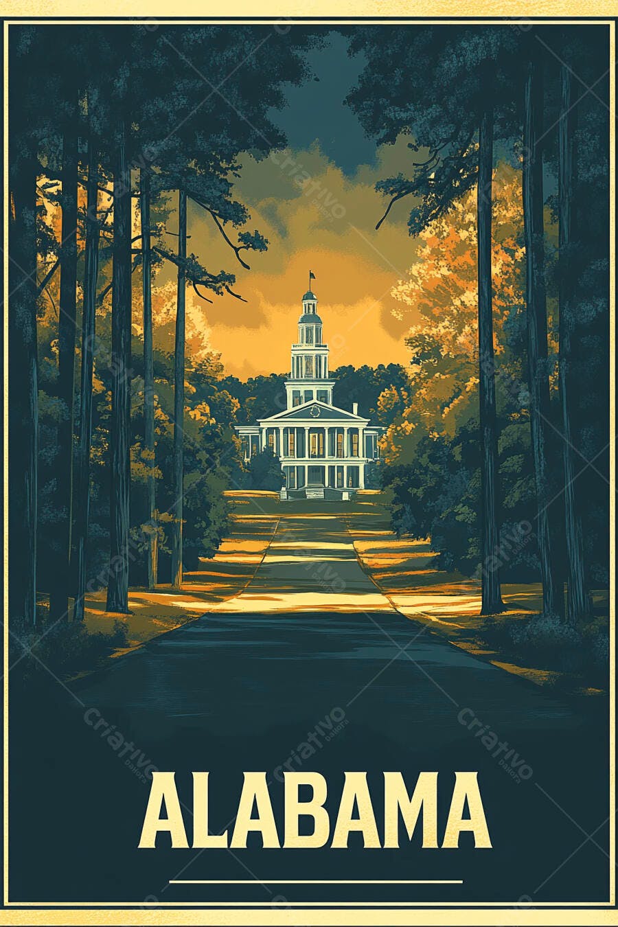 Pôster Alabama Capitólio Estadual Ilustração Vintage