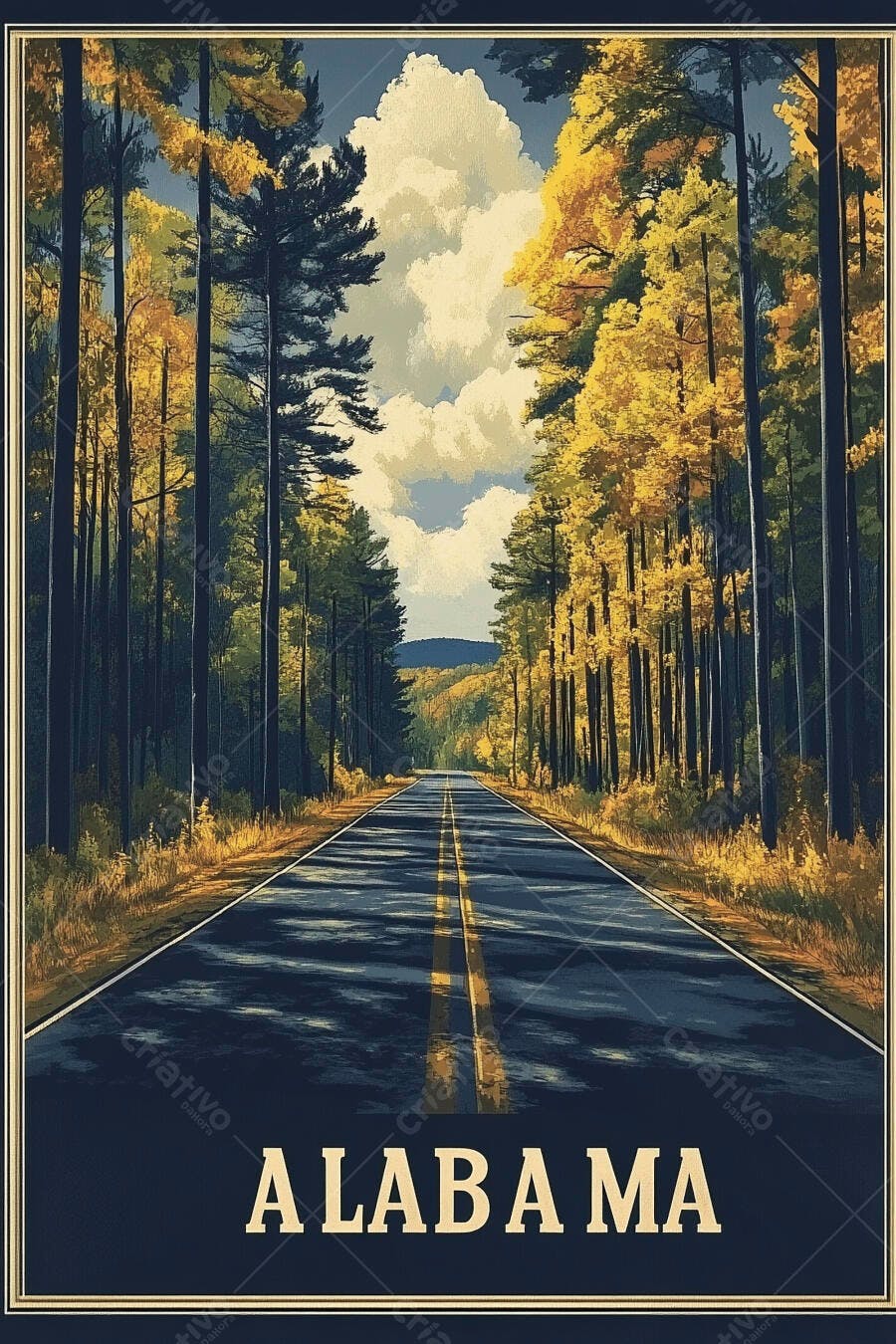 Pôster Estrada Floresta Outono Alabama Ilustração