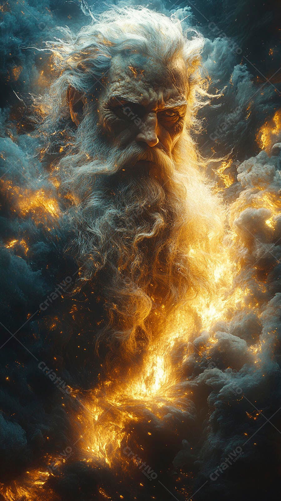Foto Deus Zeus Poderoso Barba Longa Nuvens Fogo