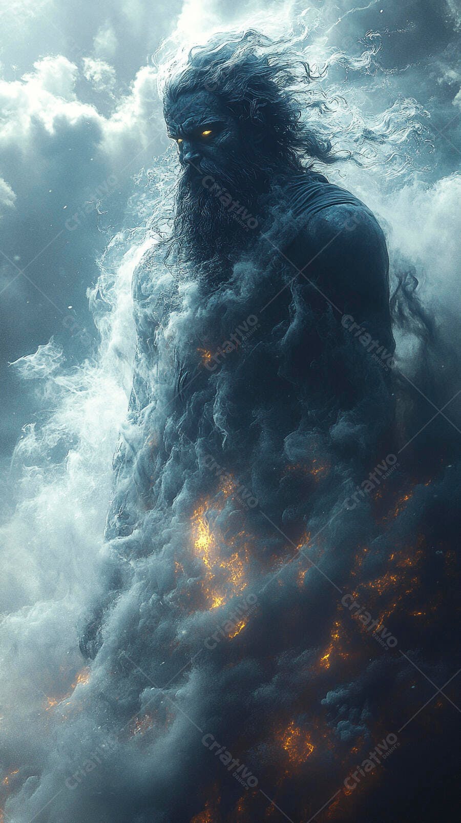 Gigante da Tempestade Nuvens Olhos Brilhantes Fantasia Épica