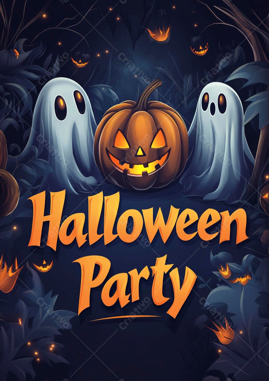 Halloween Party Abóboras Fantasmas Ilustração Noturna