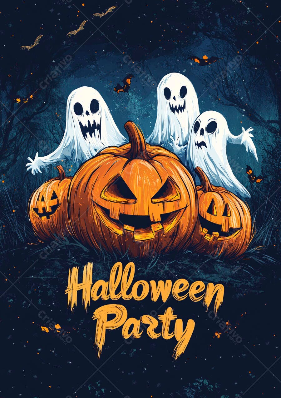Halloween Party Abóboras Fantasmas Noite Escura Outubro