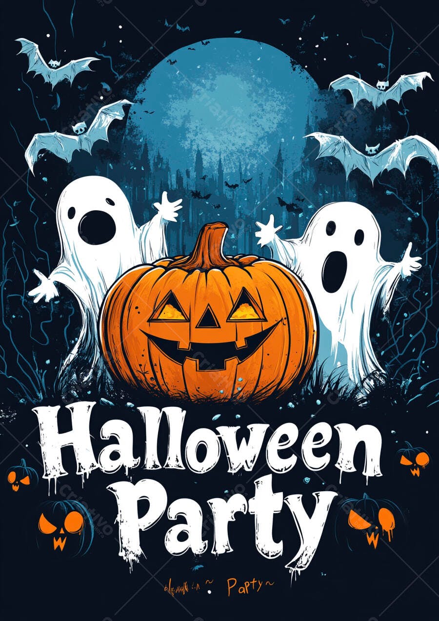 Halloween Party Abóbora Fantasmas Morcegos Lua Cheia Outubro