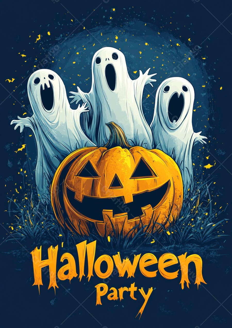 Ilustração Halloween Abóbora Fantasmas Noite Escura