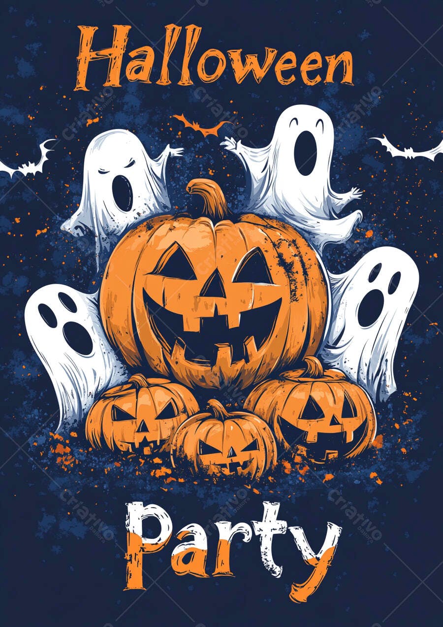 Halloween Party Abóboras Fantasmas Ilustração Escura