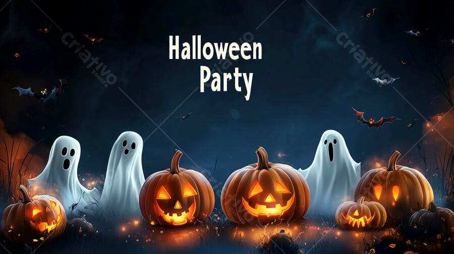 Halloween Party Abóboras Fantasmas Noite Escura