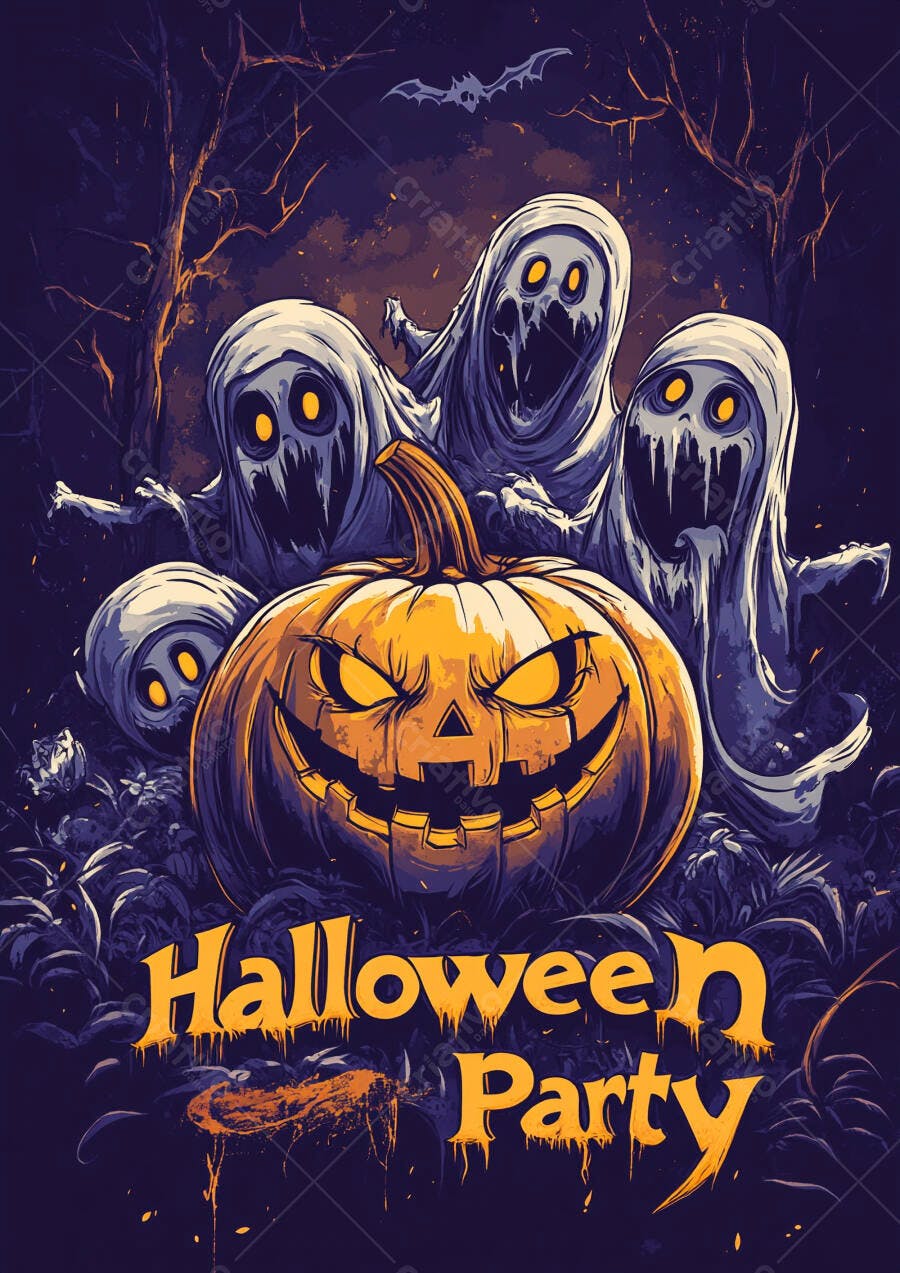 Halloween Party Abóbora Fantasmas Noite Escura Outubro