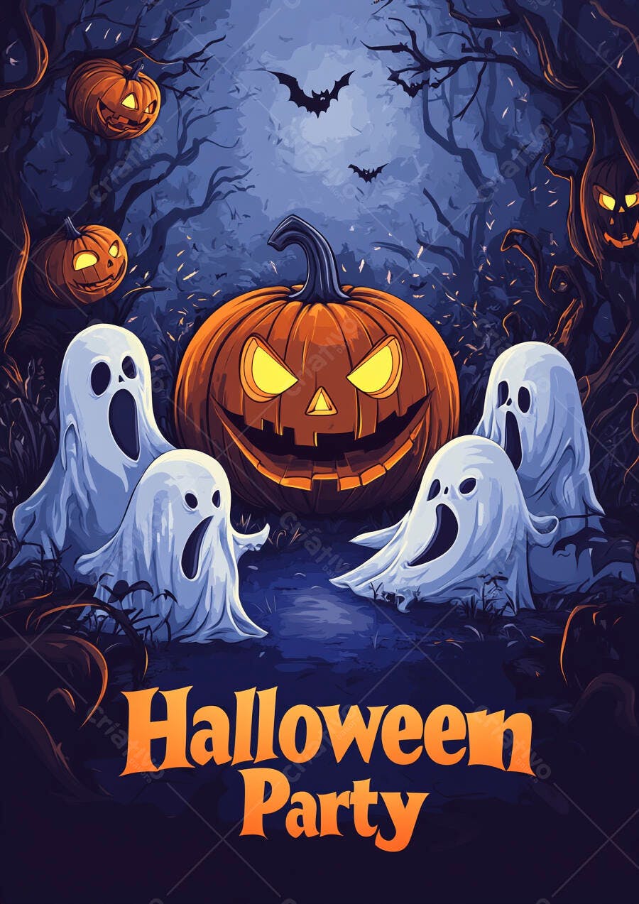 Halloween Party Abóboras Fantasmas Noite Escura