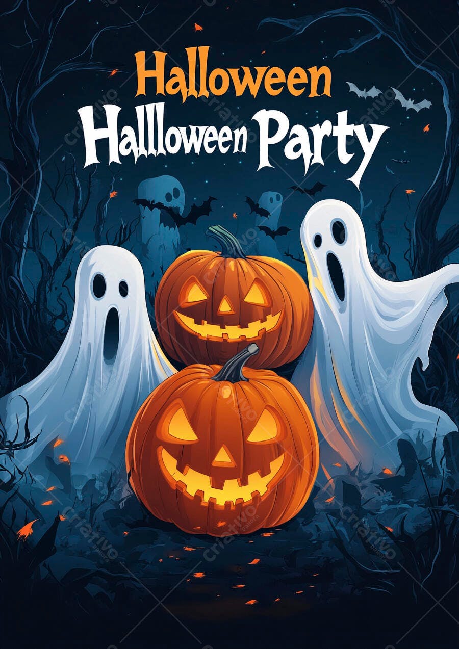 Halloween Party Abóboras Fantasmas Noite Escura Outubro
