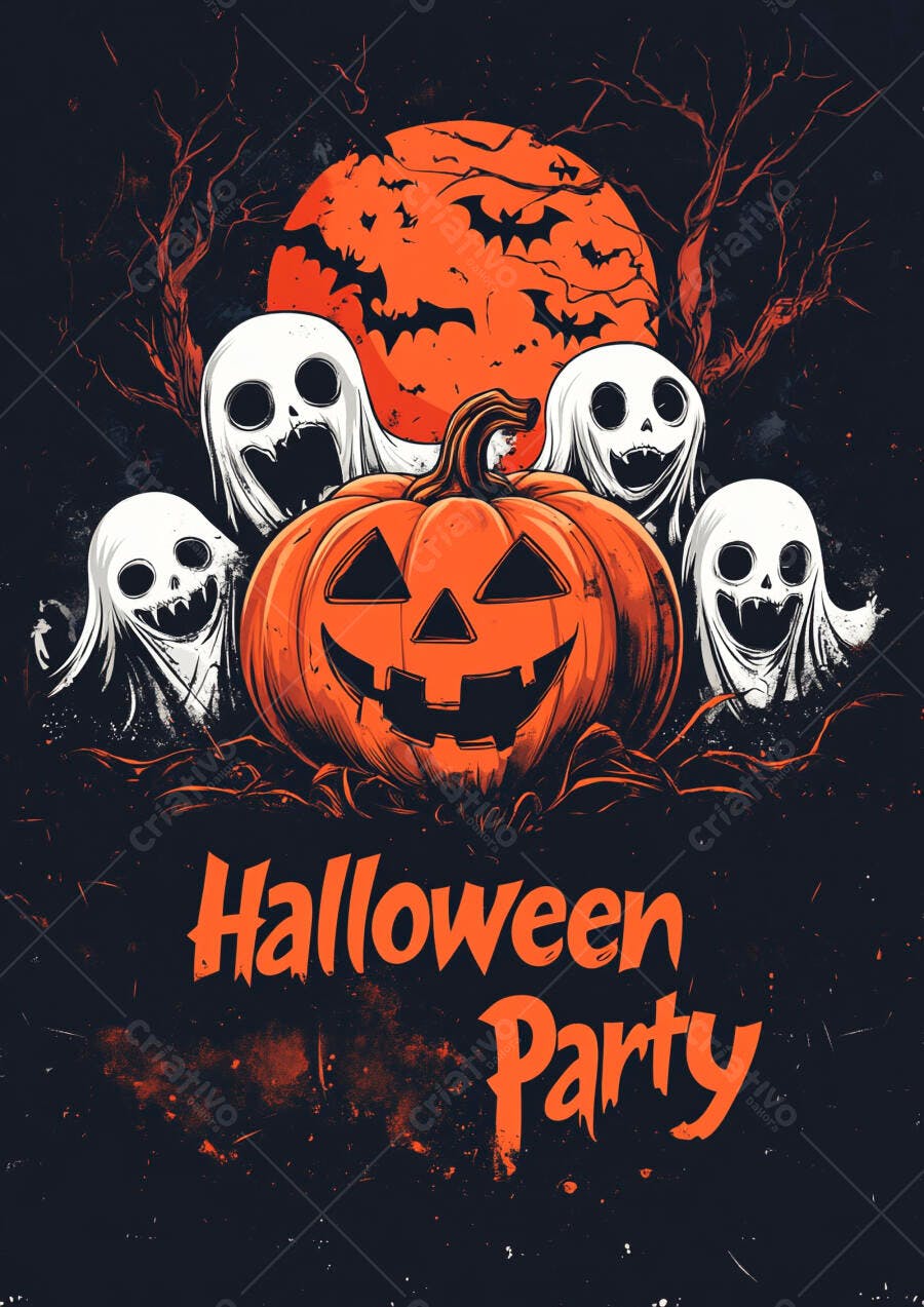 Halloween Party Abóbora Fantasmas Lua Cheia Escura