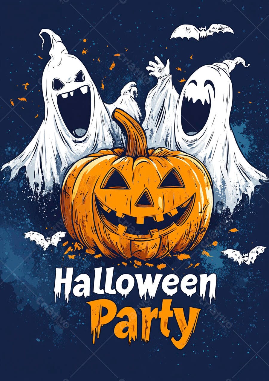Ilustração Halloween Party Abóbora Fantasmas Morcegos