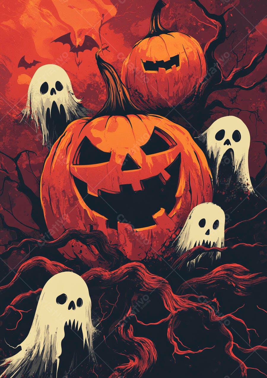 Halloween Abóboras Fantasmas Ilustração Escura Outubro
