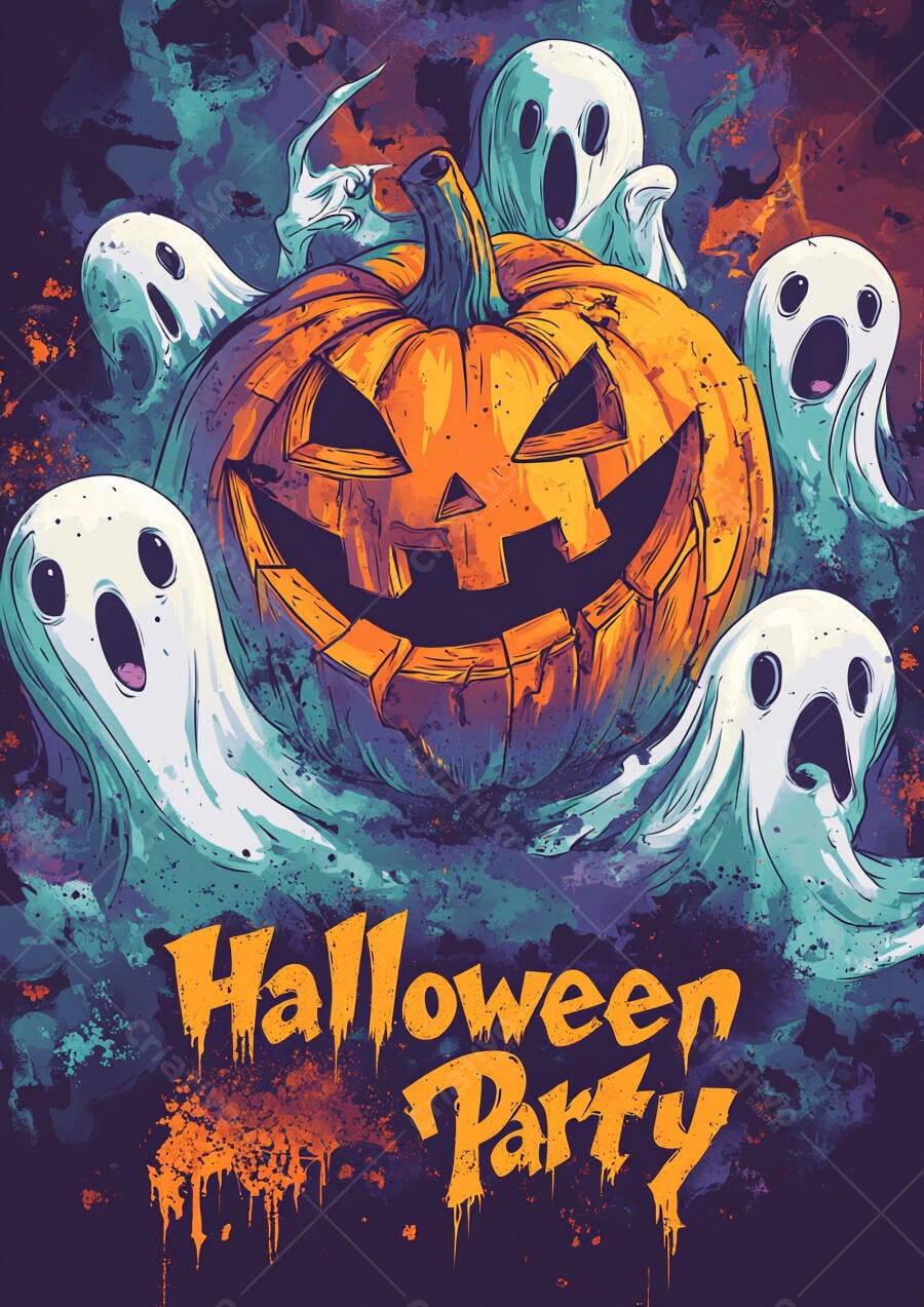 Ilustração Halloween Party Abóbora Fantasmas Outubro