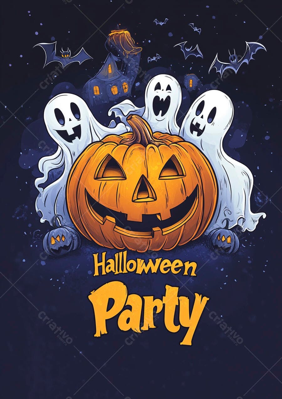 Halloween Party Abóbora Fantasmas Morcegos Ilustração