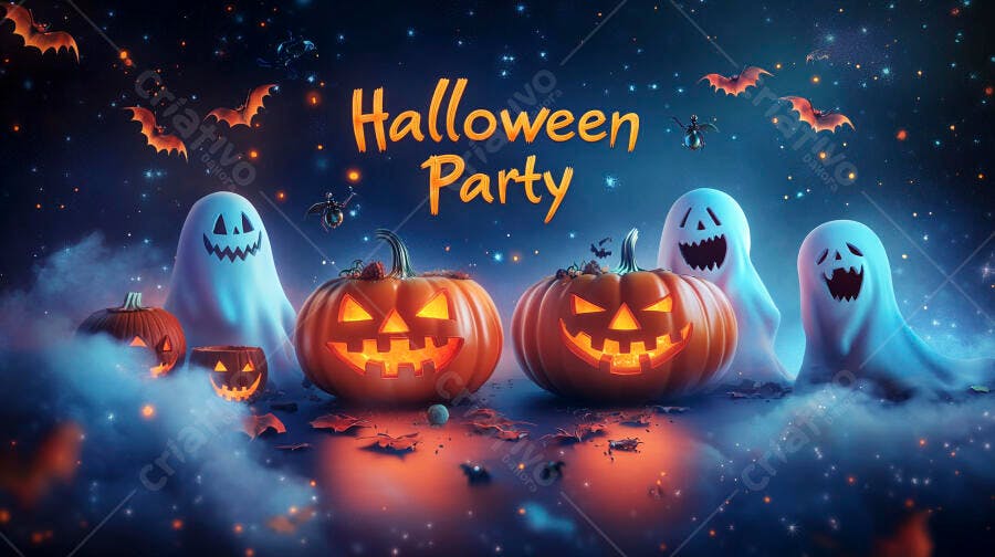 Halloween Party Abóboras Fantasmas Noite Estrelada